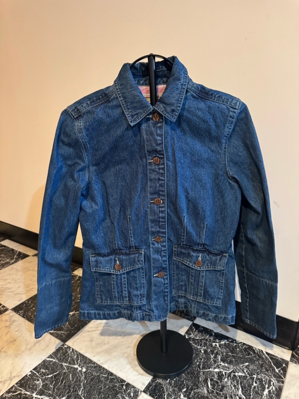 Caribbean Joe Fitted Denim Jacket Small | Classic Blue Cotton Button Front Boho